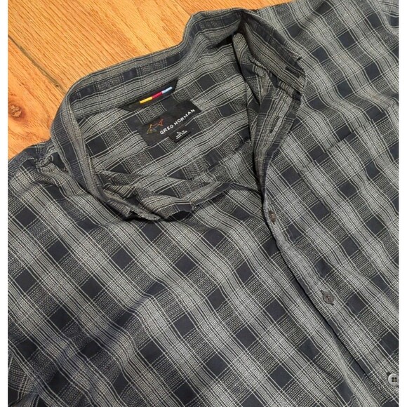 Greg Norman Size Large  Black & Grey Plaid  Button Front Long Sleeve Shirt - Picture 1 of 8